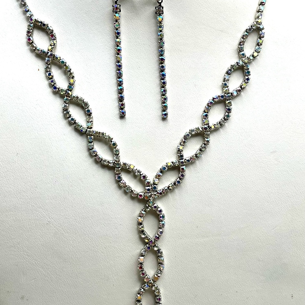 Shimmer-Iridescent Crystal Necklace and Earring Set - Gift for her